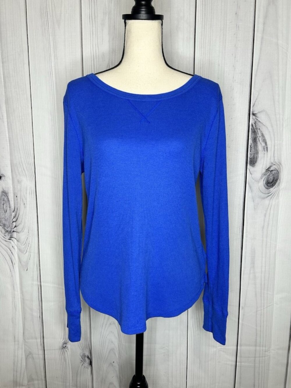 Gap Women’s Blue Waffle Knit Thermal T-Shirt Tee Long Sleeve Pullover Top Sz M